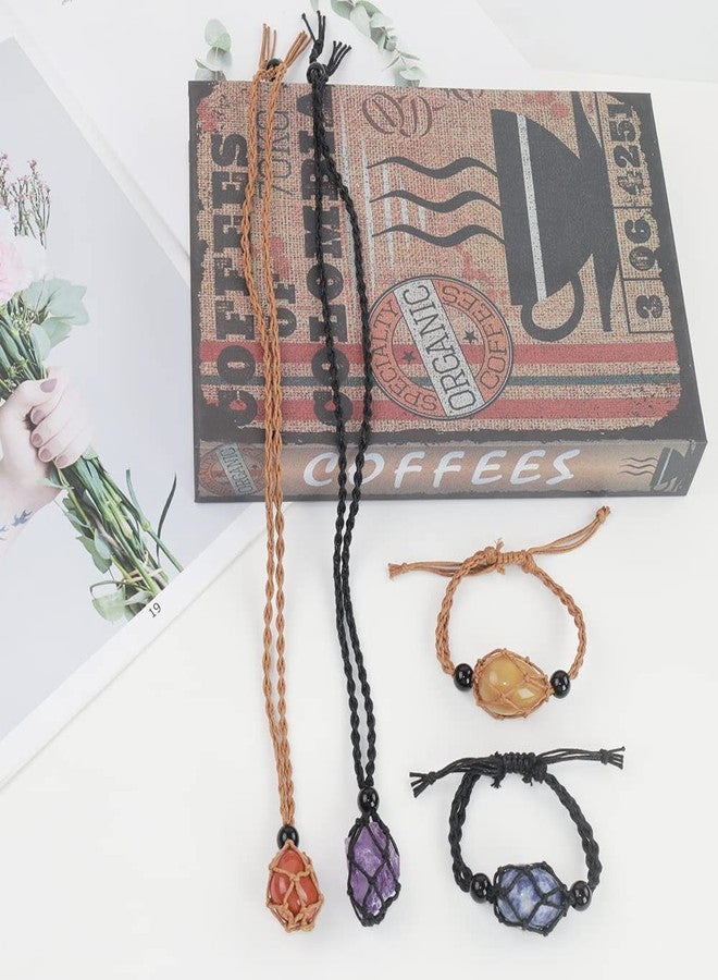 weryerker 6 PCS Crystal Necklace 6 PCS Crystal Gem Bracelet Cord Empty Stone Holder 1.57“ Hand-Woven Necklace Cord with Adjustable for Stone Necklace DIY Bracelet (Black + Coffee) - Image 5